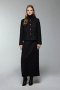 Black Two-Piece Set with Round Neck and Button Detail 1706