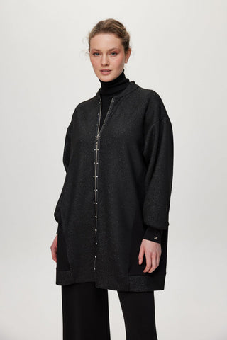 Fermuarlı Taş Detaylı Ceket Pantolon Ikili Takım