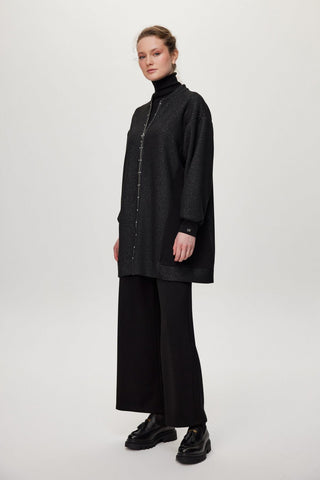 Fermuarlı Taş Detaylı Ceket Pantolon Ikili Takım