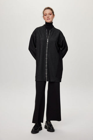 Fermuarlı Taş Detaylı Ceket Pantolon Ikili Takım