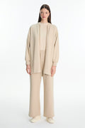 Zippered Jacket and Trousers Two-Piece Set with Stone Details, Beige, Set 1714