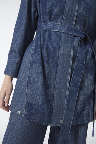 Kuşaklı Ceket Pantolon Ikili Lacivert Takım 1718