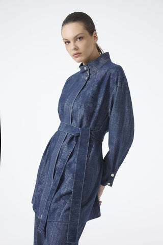 Kuşaklı Ceket Pantolon Ikili Lacivert Takım 1718