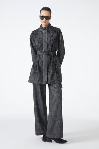 Belted Jacket and Trousers Two-Piece Black Suit 1718