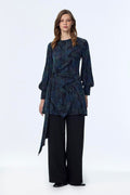 Accessory Detailed Patterned Two-Piece Blue Set 1719