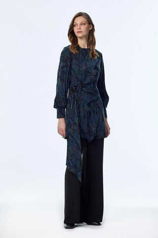 Accessory Detailed Patterned Two-Piece Blue Set 1719