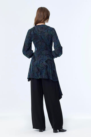 Accessory Detailed Patterned Two-Piece Blue Set 1719