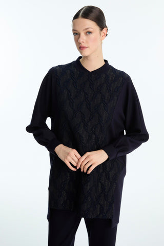 Patterned Two-Piece Navy Blue Set 1723