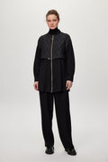 Mandarin Collar Zip-Up Two-Piece Suit Black Set 1727