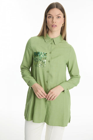 Payet Detaylı Gömlek Yeşil Bluz/Gömlek 0101
