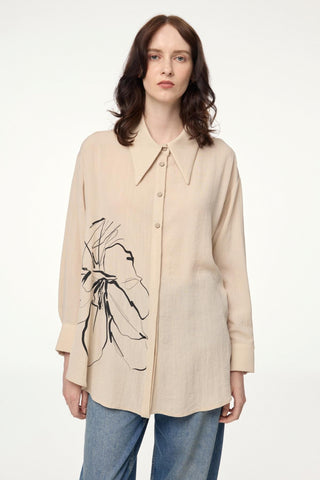 Desenli Uzun Kollu Gömlek Bej Bluz/Gömlek 0110