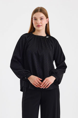 Jakarlı Aksesuar Detaylı Bluz Siyah Bluz/Gömlek 0118