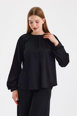 Jakarlı Aksesuar Detaylı Bluz Siyah Bluz 0118