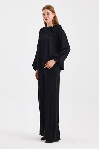 Jakarlı Aksesuar Detaylı Bluz Siyah Bluz 0118