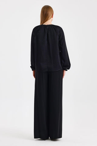 Jakarlı Aksesuar Detaylı Bluz Siyah Bluz 0118