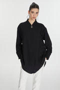 Embroidered Detail Zippered Black Jacket 0126