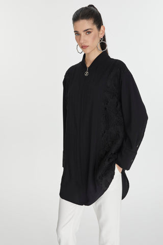 Embroidered Detail Zippered Black Jacket 0126