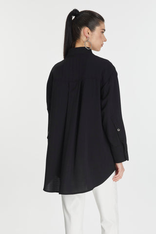 Embroidered Detail Zippered Black Jacket 0126