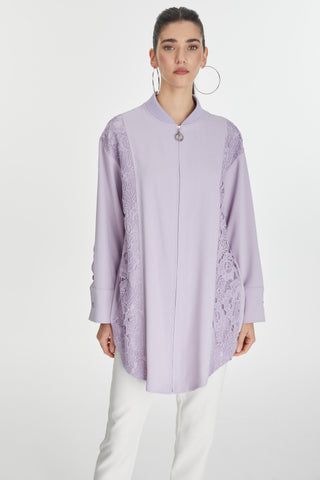 Embroidered Detail Zippered Lavender Jacket 0126