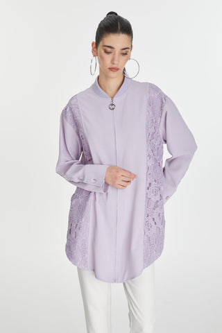 Embroidered Detail Zippered Lavender Jacket 0126