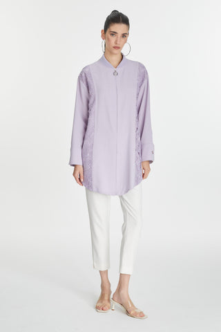 Embroidered Detail Zippered Lavender Jacket 0126