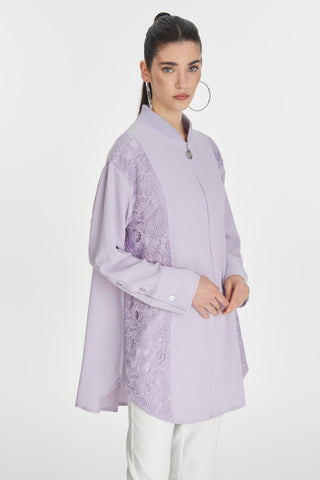 Embroidered Detail Zippered Lavender Jacket 0126