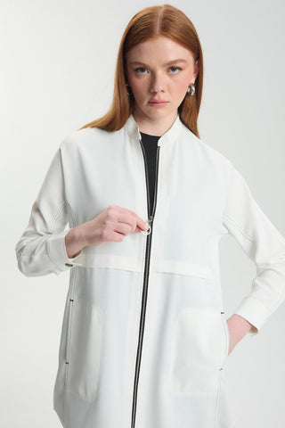 Zip-up Mandarin Collar Ecru Jacket 0130