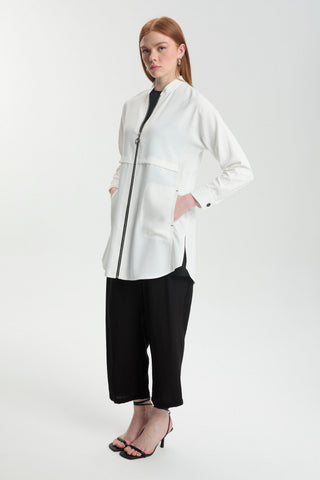 Zip-up Mandarin Collar Ecru Jacket 0130