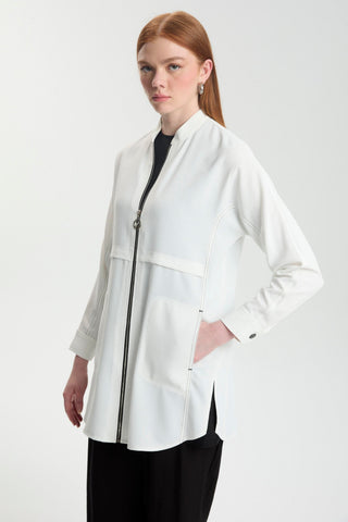 Zip-up Mandarin Collar Ecru Jacket 0130