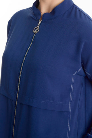 Navy Blue Zip-Up Mandarin Collar Jacket 0130