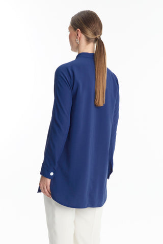 Navy Blue Zip-Up Mandarin Collar Jacket 0130