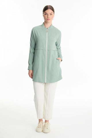 Fermuarlı Hakim Yaka Mint Ceket 0130