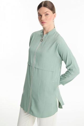 Fermuarlı Hakim Yaka Mint Ceket 0130