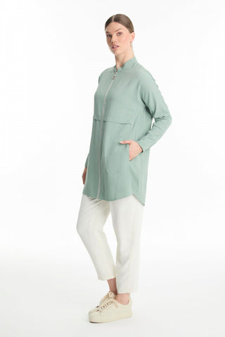 Fermuarlı Hakim Yaka Mint Ceket 0130