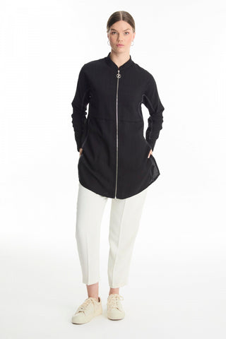 Fermuarlı Hakim Yaka Siyah Ceket 0130