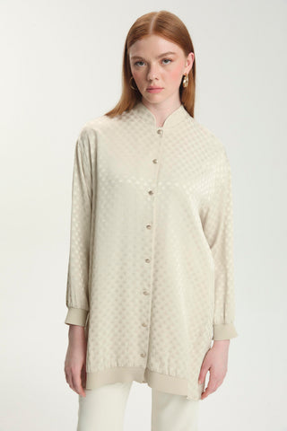 Jacquard Mandarin Collar Stone Coat 0134