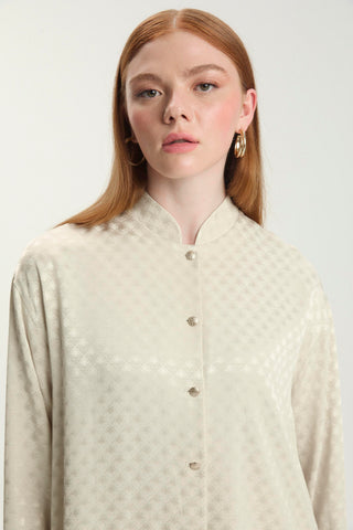 Jacquard Mandarin Collar Stone Coat 0134