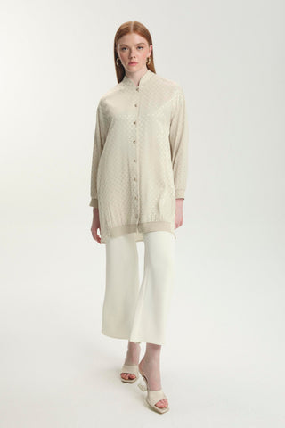 Jacquard Mandarin Collar Stone Coat 0134