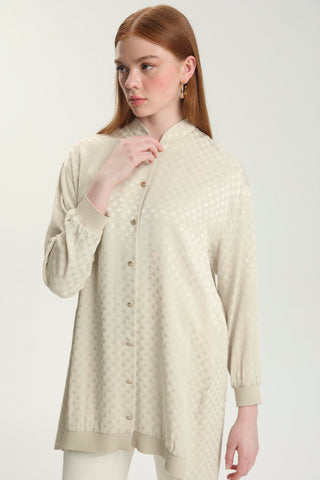 Jacquard Mandarin Collar Stone Coat 0134