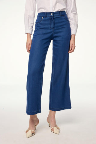 Denim Geniş Paça Lacivert Pantolon 0136