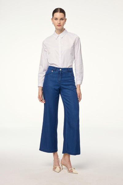 Denim Geniş Paça Lacivert Pantolon 0136