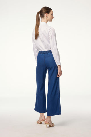Denim Geniş Paça Lacivert Pantolon 0136