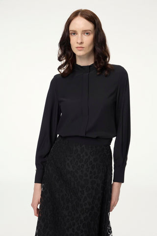 Dik Yaka Şerit Detaylı Bluz Siyah Bluz/Gömlek 0139