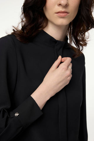 High Neck Blouse with Stripe Detail, Black Blouse/Shirt 0139
