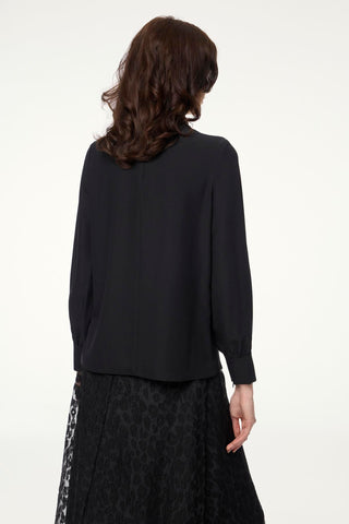 High Neck Blouse with Stripe Detail, Black Blouse/Shirt 0139