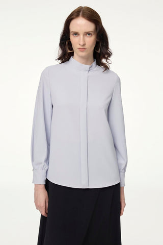 Dik Yaka Şerit Detaylı Bluz Gri/mavi Bluz/Gömlek 0139