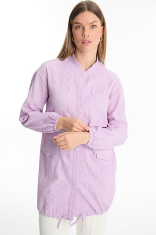 Patterned Stand-Up Collar Sporty Lavender Jacket 0140