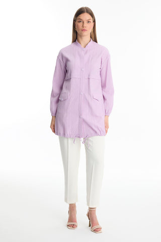 Patterned Stand-Up Collar Sporty Lavender Jacket 0140