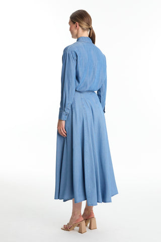 High-Waisted Denim Blue Skirt with Pockets 0144