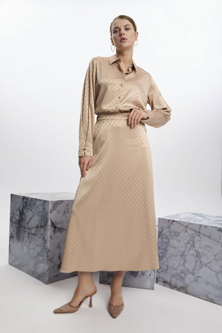 Monogram Desenli Bej Etek 0174